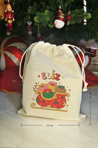 Hediye Dolu Kızak İsme Özel Yılbaşı Hediye Kesesi