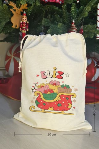 Hediye Dolu Kızak İsme Özel Yılbaşı Hediye Kesesi