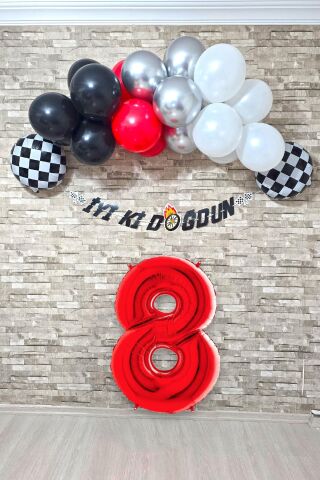 Yarış Temalı Doğum Günü Parti Seti 100cm Yaş Balonlu Bannerlı Doğum Günü Süsleme Seti 8