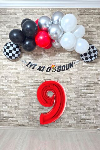 Yarış Temalı Doğum Günü Parti Seti 100cm Yaş Balonlu Bannerlı Doğum Günü Süsleme Seti 9