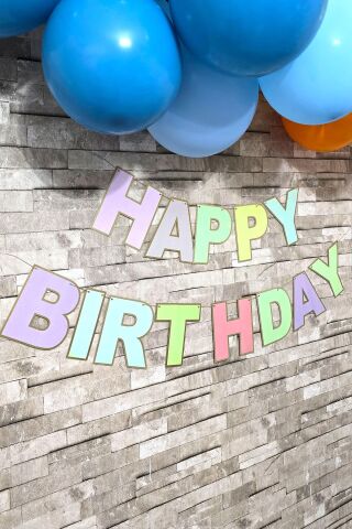 Happy Birthday Banner Makaron Renkler Doğum Günü Süsleri