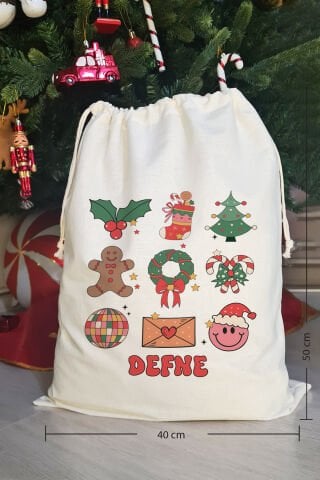 Retro Yılbaşı İkonları İsme Özel Yılbaşı Hediye Kesesi