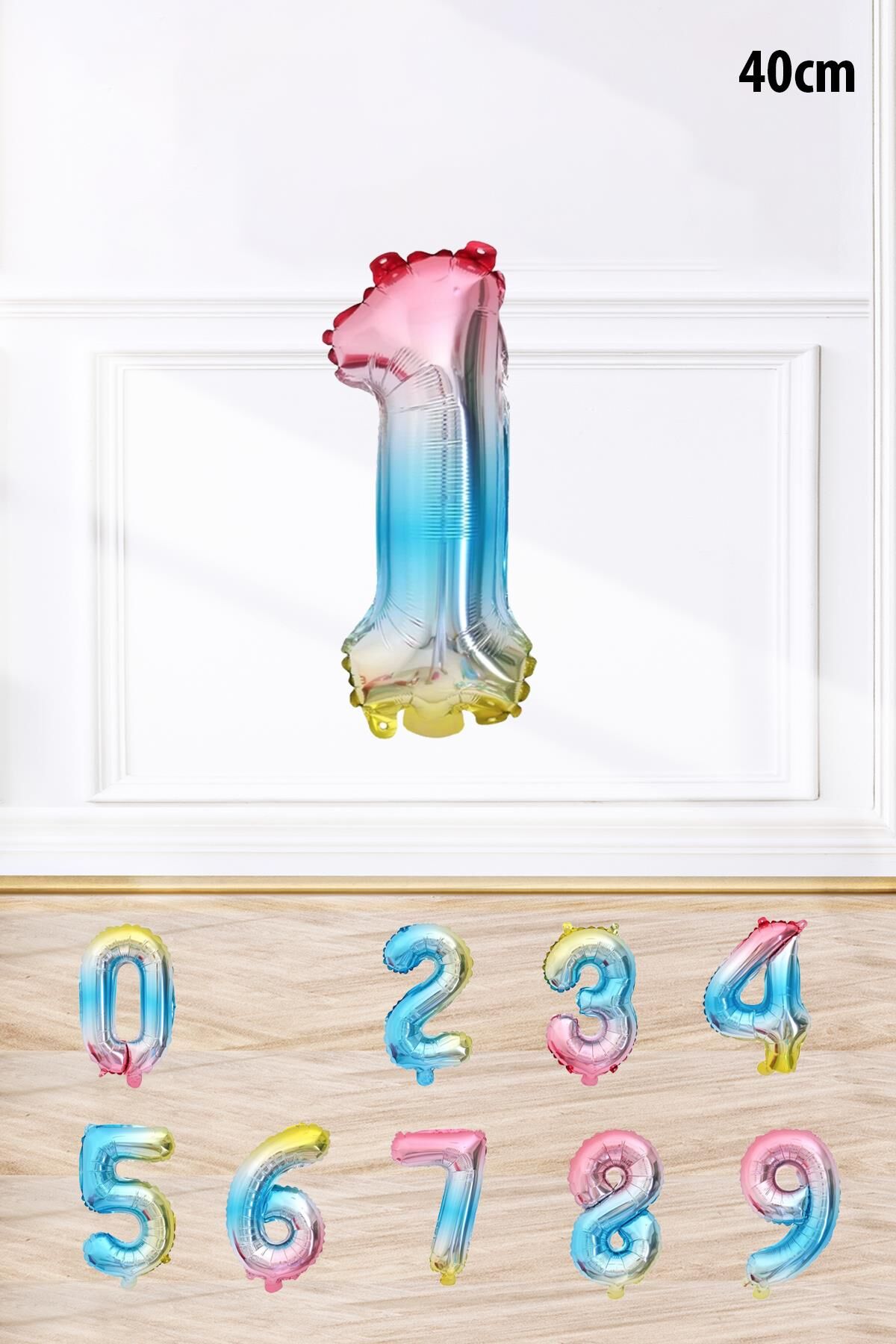 Gökkuşağı Renk Rakam Folyo Balon Rengarenk Yaş Balonu Sayı Balonlar 16 inç 40 cm