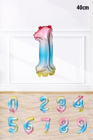Gökkuşağı Renk Rakam Folyo Balon Rengarenk Yaş Balonu Sayı Balonlar 16 inç 40 cm