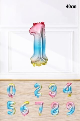 Gökkuşağı Renk Rakam Folyo Balon Rengarenk Yaş Balonu Sayı Balonlar 16 inç 40 cm
