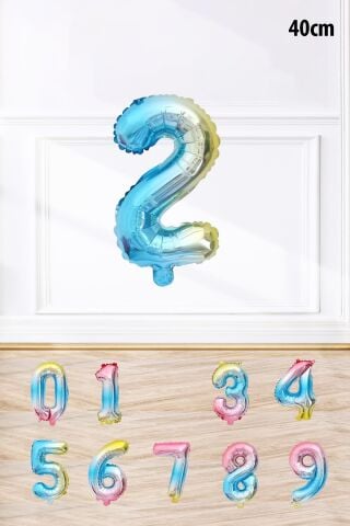 Gökkuşağı Renk Rakam Folyo Balon Rengarenk Yaş Balonu Sayı Balonlar 16 inç 40 cm