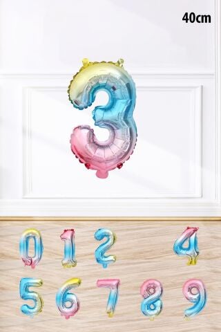 Gökkuşağı Renk Rakam Folyo Balon Rengarenk Yaş Balonu Sayı Balonlar 16 inç 40 cm