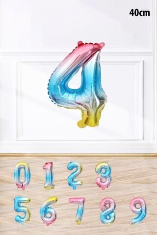 Gökkuşağı Renk Rakam Folyo Balon Rengarenk Yaş Balonu Sayı Balonlar 16 inç 40 cm