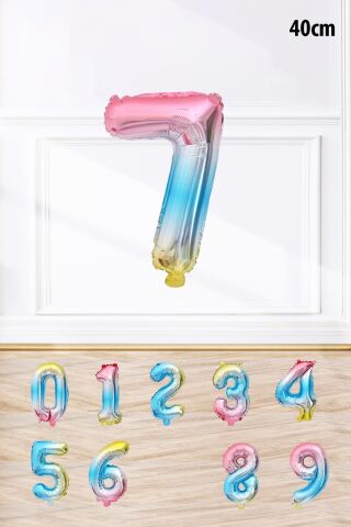 Gökkuşağı Renk Rakam Folyo Balon Rengarenk Yaş Balonu Sayı Balonlar 16 inç 40 cm 6