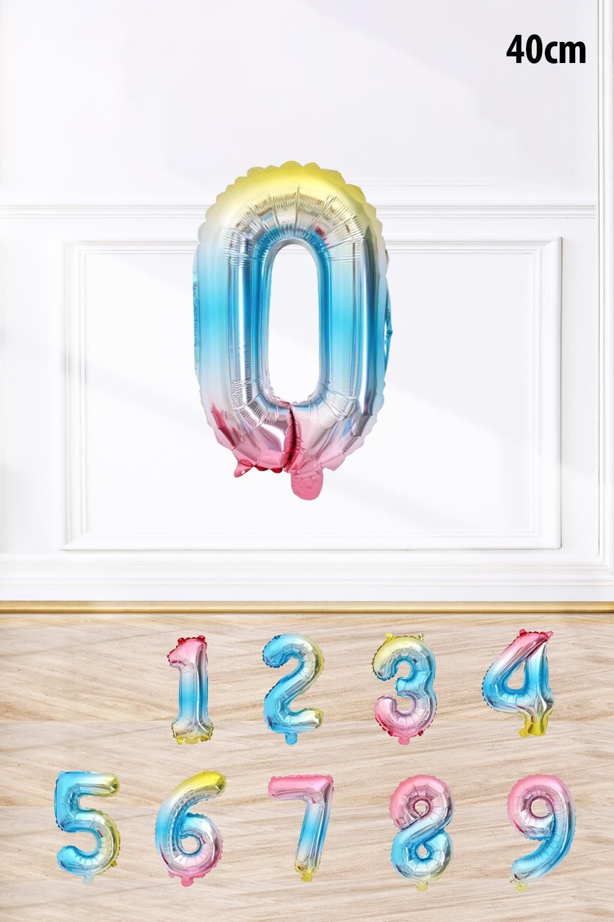 Gökkuşağı Renk Rakam Folyo Balon Rengarenk Yaş Balonu Sayı Balonlar 16 inç 40 cm 0