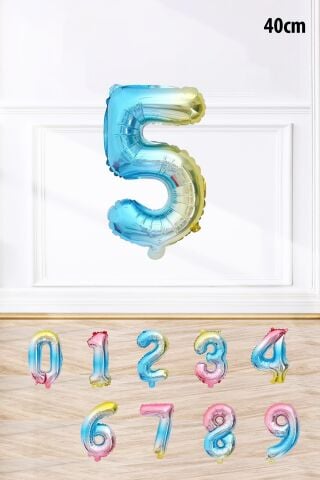Gökkuşağı Renk Rakam Folyo Balon Rengarenk Yaş Balonu Sayı Balonlar 16 inç 40 cm 5