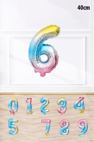 Gökkuşağı Renk Rakam Folyo Balon Rengarenk Yaş Balonu Sayı Balonlar 16 inç 40 cm 6