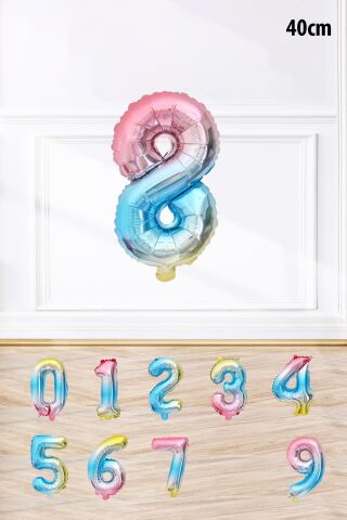 Gökkuşağı Renk Rakam Folyo Balon Rengarenk Yaş Balonu Sayı Balonlar 16 inç 40 cm 8