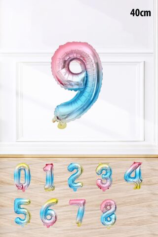Gökkuşağı Renk Rakam Folyo Balon Rengarenk Yaş Balonu Sayı Balonlar 16 inç 40 cm 9