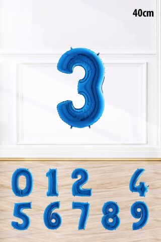 Mavi Renk Rakam Folyo Balon Mavi Yaş Balonu Sayı Balonlar 16 inç 40 cm 3