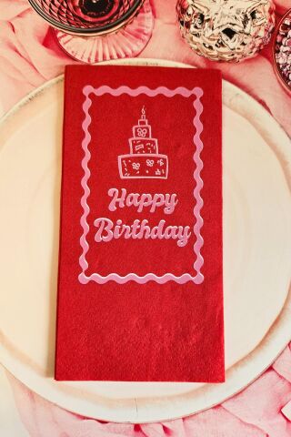 Kırmızı Pembe Fiyonk Konsept Kırmızı Doğumgünü Peçete 12li Paket