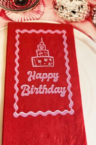 Kırmızı Pembe Fiyonk Konsept Kırmızı Doğumgünü Peçete 12li Paket