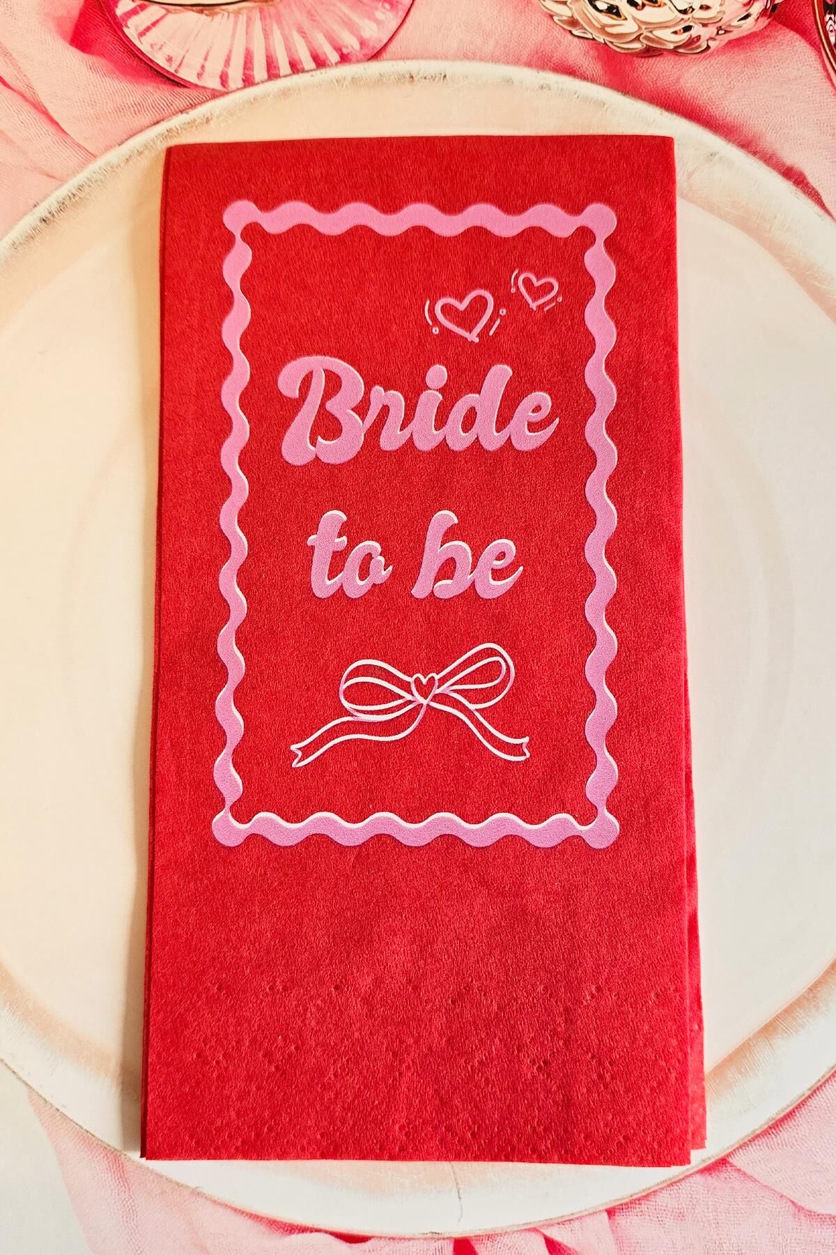 Kırmızı Pembe Fiyonk Konsept Kırmızı Bride Bekarlığa Veda Peçete 12li Paket