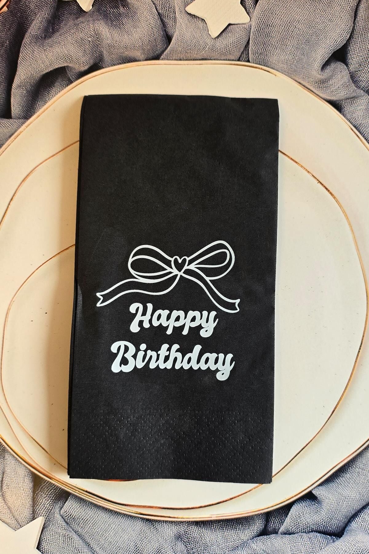 Siyah Beyaz Fiyonk Konsept Siyah Doğumgünü Peçete 12li Paket