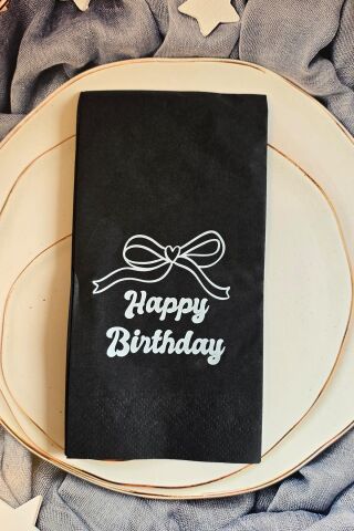 Siyah Beyaz Fiyonk Konsept Siyah Doğumgünü Peçete 12li Paket