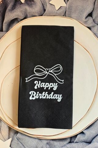 Siyah Beyaz Fiyonk Konsept Siyah Doğumgünü Peçete 12li Paket