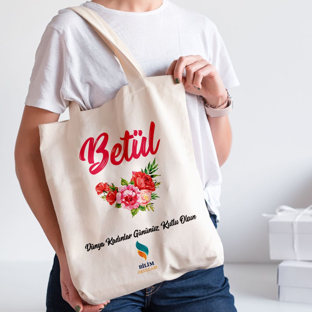 Pembe Çiçekli 8 Mart Hediyesi Kol Çantası Şirket Logolu