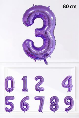 Mor Rakam Folyo Balon Büyük Boy Mor Sayı Yaş Balonu 85cm 34inç 3
