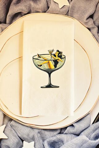 Retro Kadehte Kız Doğum Günü Bekarlığa Veda Peçetesi 20li