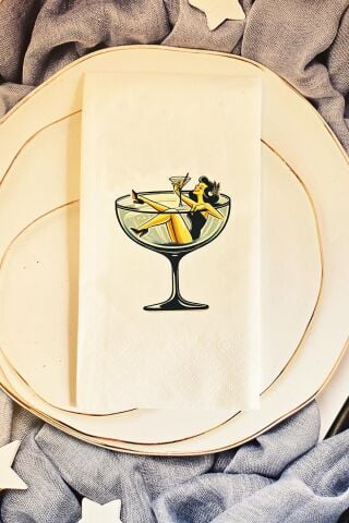 Retro Kadehte Kız Doğum Günü Bekarlığa Veda Peçetesi 20li