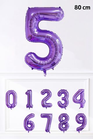 Mor Rakam Folyo Balon Büyük Boy Mor Sayı Yaş Balonu 85cm 34inç 5
