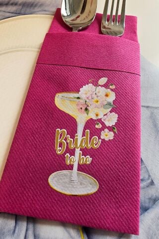 Fuşya Kumaş Dokulu  Bride To Be Bride Parti Peçetesi FUŞYA Peçete 6'lı
