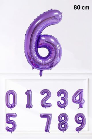 Mor Rakam Folyo Balon Büyük Boy Mor Sayı Yaş Balonu 85cm 34inç 6