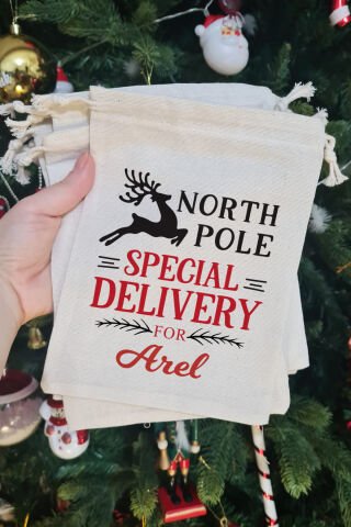 North Pole Special Delivery İsme Özel Yılbaşı Hediye Kesesi