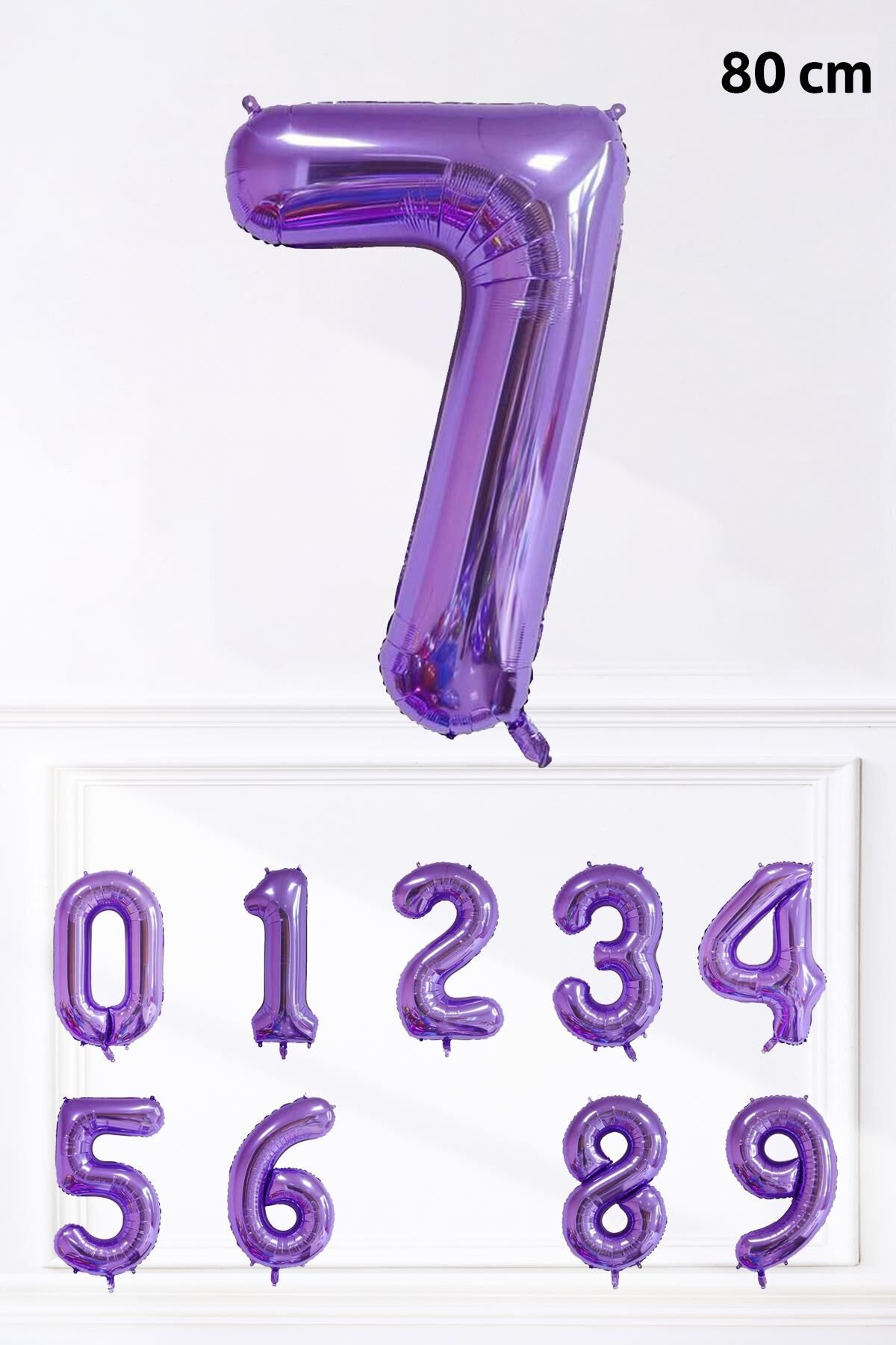 Mor Rakam Folyo Balon Büyük Boy Mor Sayı Yaş Balonu 85cm 34inç 7