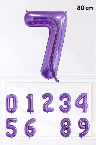 Mor Rakam Folyo Balon Büyük Boy Mor Sayı Yaş Balonu 85cm 34inç 7