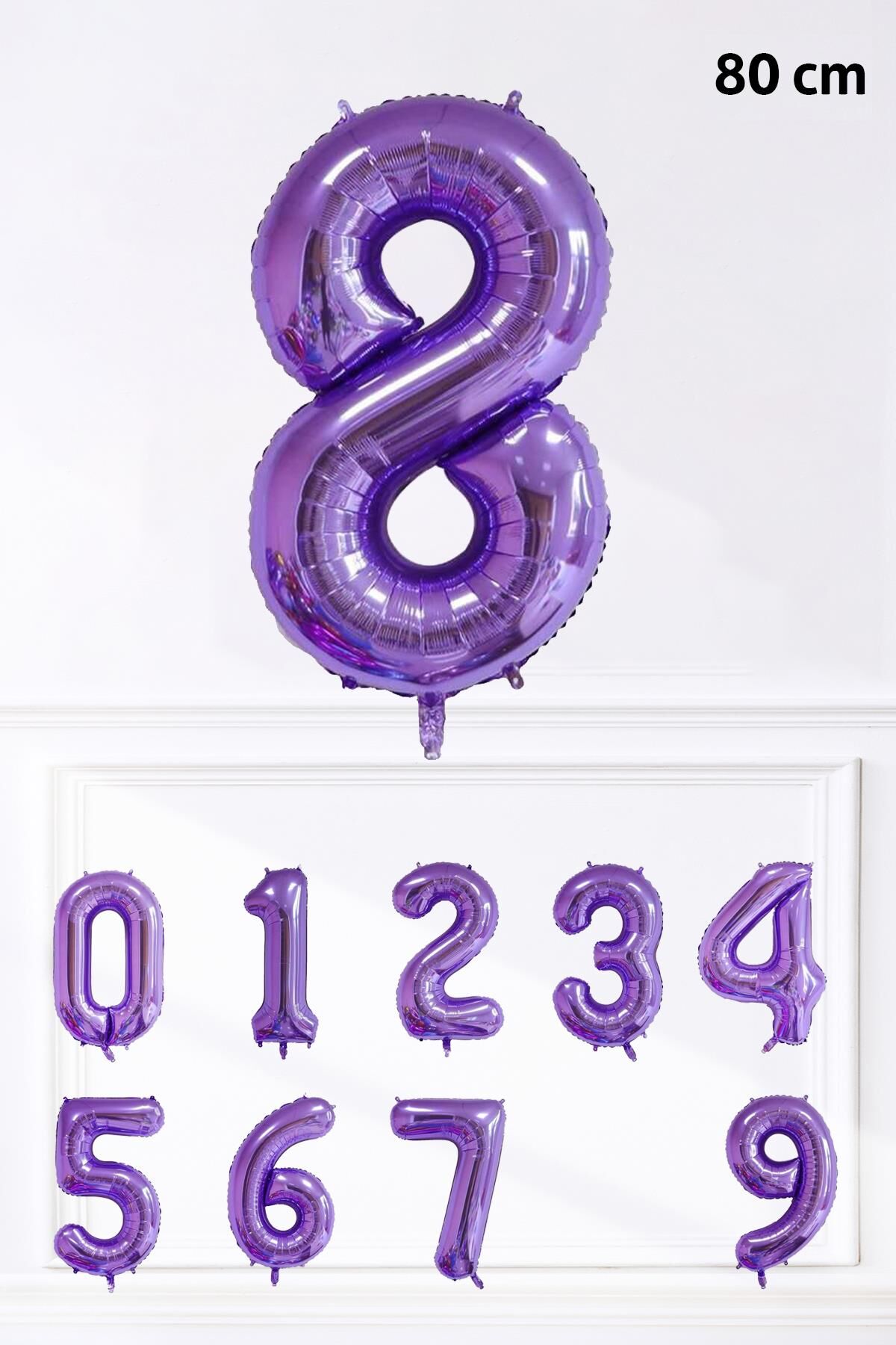 Mor Rakam Folyo Balon Büyük Boy Mor Sayı Yaş Balonu 85cm 34inç 8