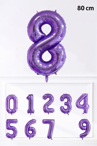 Mor Rakam Folyo Balon Büyük Boy Mor Sayı Yaş Balonu 85cm 34inç 8
