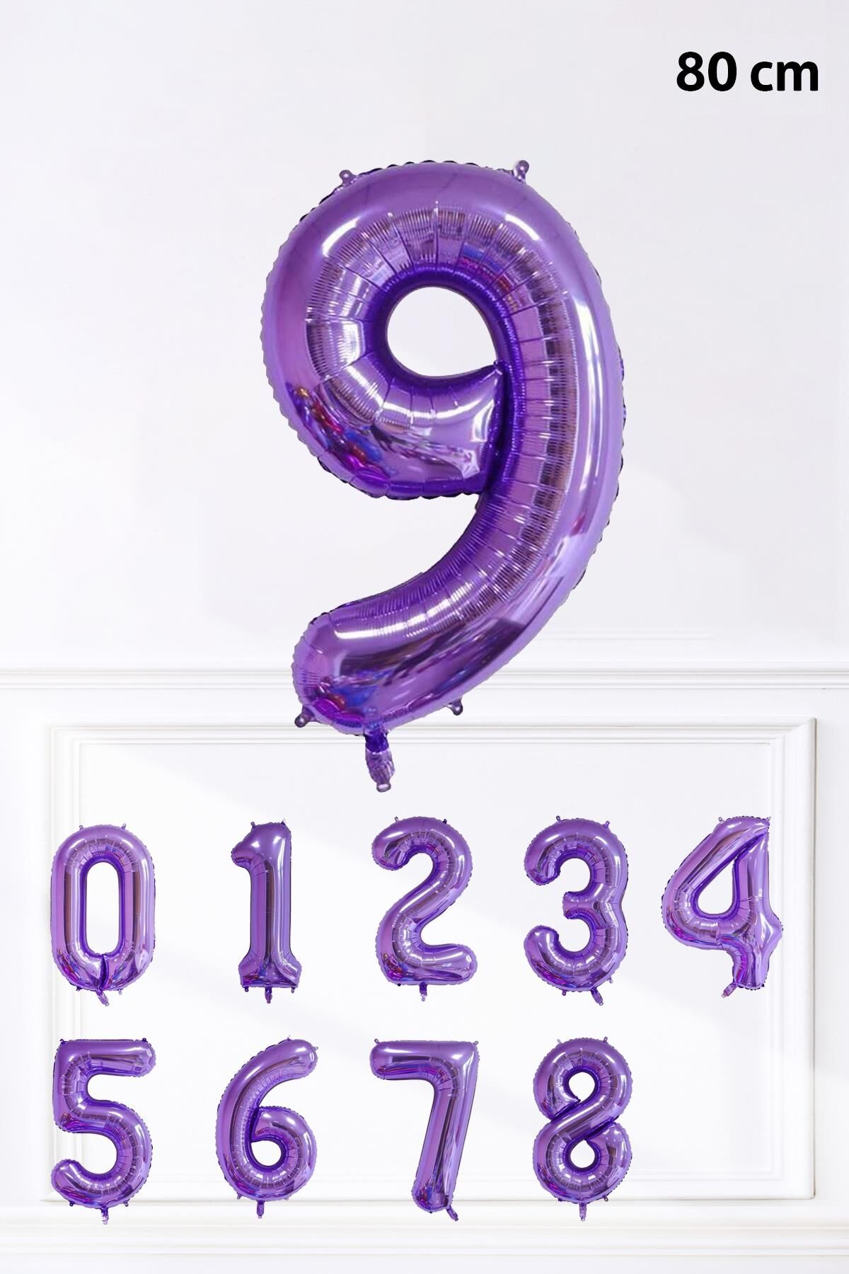 Mor Rakam Folyo Balon Büyük Boy Mor Sayı Yaş Balonu 85cm 34inç 9