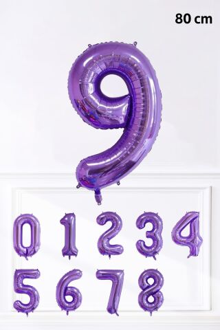 Mor Rakam Folyo Balon Büyük Boy Mor Sayı Yaş Balonu 85cm 34inç 9