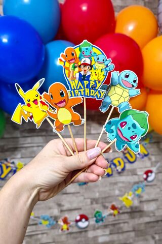 Pokemon Konsept Kürdan Süsleri Cupcake Süsleri Lüks Büyük Boy 10lu Paket