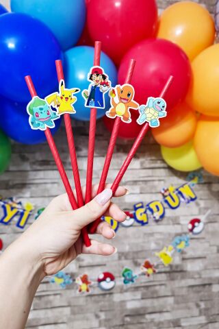 Pokemon Tema Pipet Süsleri 10lu Lüks Pipet Paketi