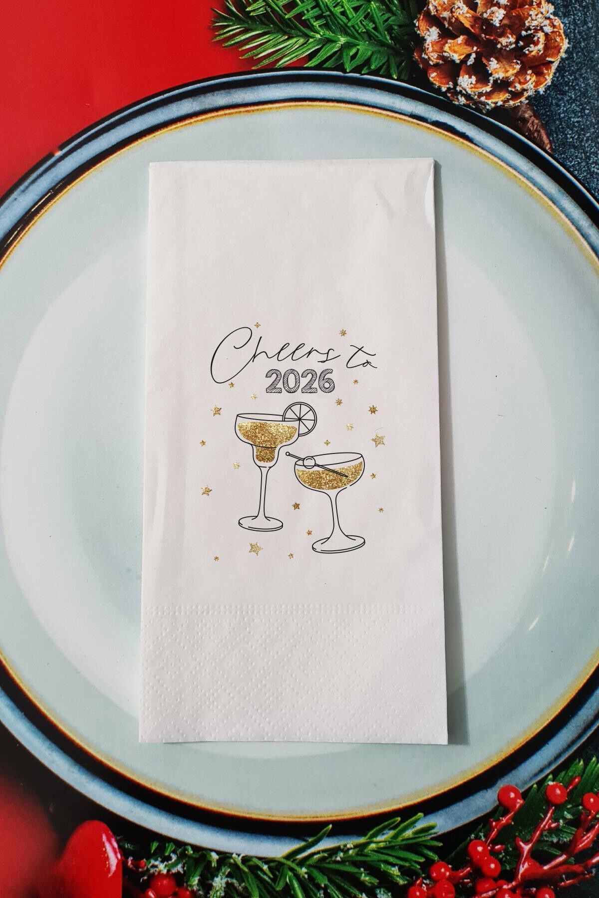 Cheers to 2026 Yazılı Yılbaşı Sunum Peçetesi