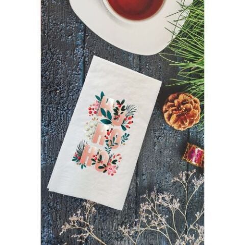 Çiçekli Ho Ho Ho Yılbaşı Masası Sunum Peçetesi