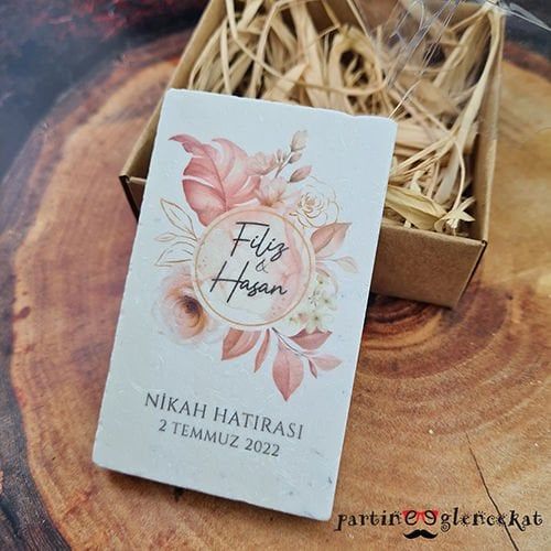 Rose Gold Yapraklı Konsept Baskılı Taş Magnet Kutusuz