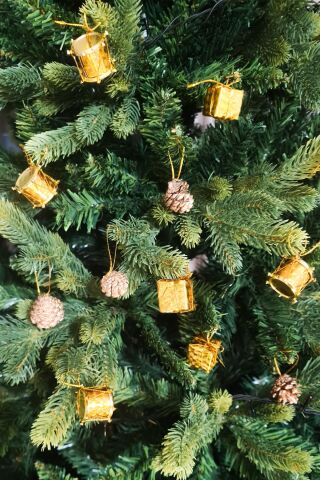 12'li Gold Kozalak Hediye Paketi Davul Şekilli Minik 3cm Yılbaşı Ağaç Süsleri