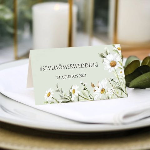 Retro Papatya Konsept Hashtag / Masa Üstü İsim Kartları
