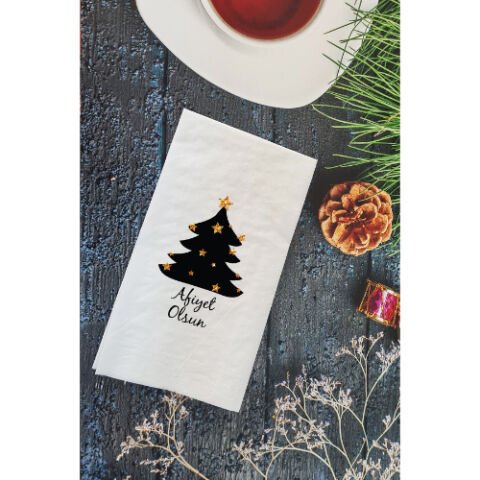 Çam Ağacı Afiyet Olsun Yazılı Yılbaşı Masası Sunum Peçetesi