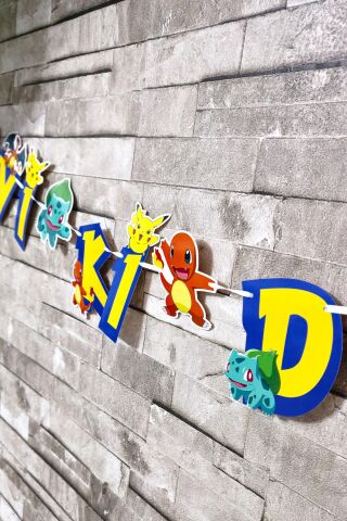 Pokemon Tema Doğum Günü İyi Ki Doğdun Banner Kalın Kart Uzun Banner