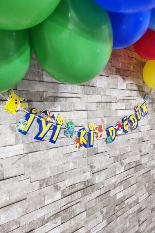Pokemon Tema Doğum Günü İyi Ki Doğdun Banner Kalın Kart Uzun Banner