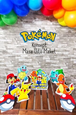 Pokemon Tema Doğum Günü Ayaklı Pano Seti Doğum Günü Masa Üstü Panolar